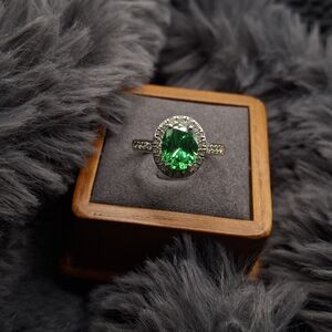 Green CZ Diamond Set In 925 Sterling Silver Ring